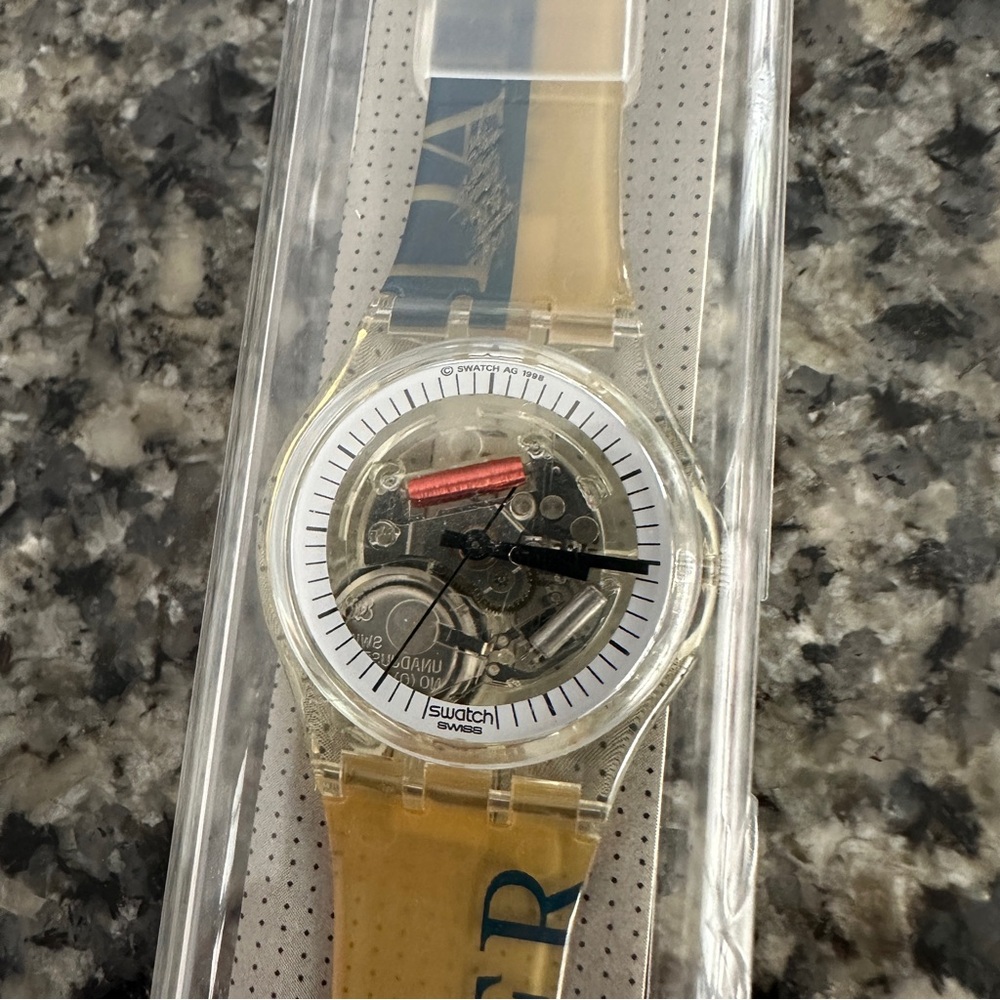 Swatch Daimler Chrysler Vintage Clear Case Watch with Yellow Band.